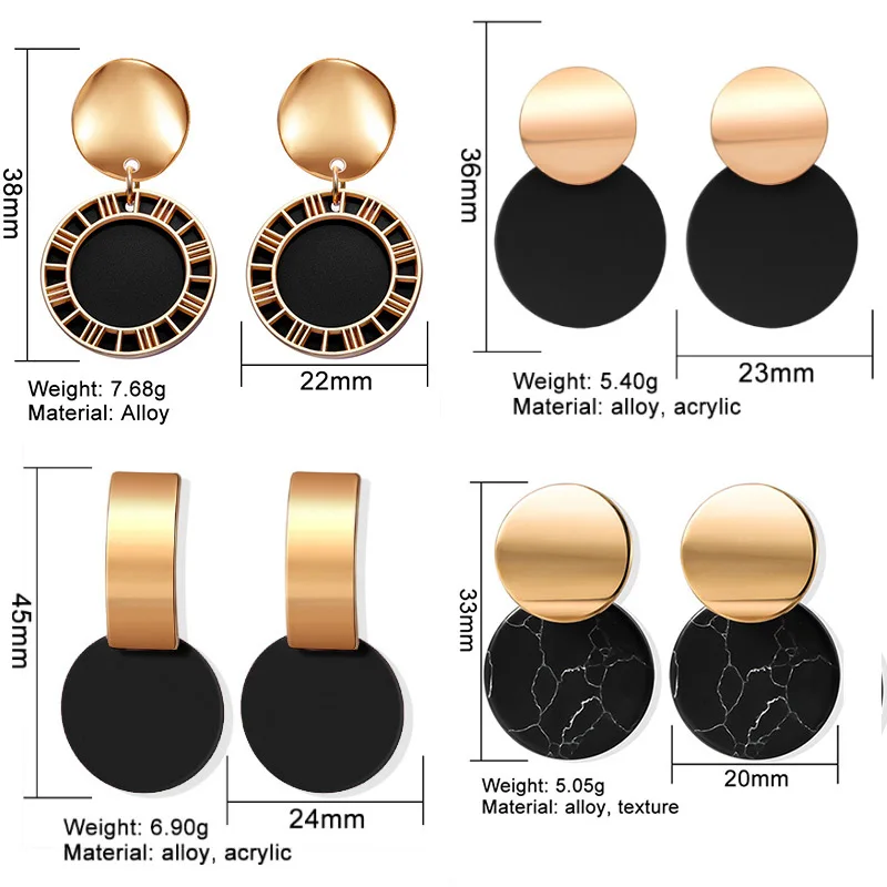 

Korean Statement Earrings For Women 2020 Fashion Vintage Black Arcylic Gold Geometric Tassel Drop Earings Female Jewelry earring