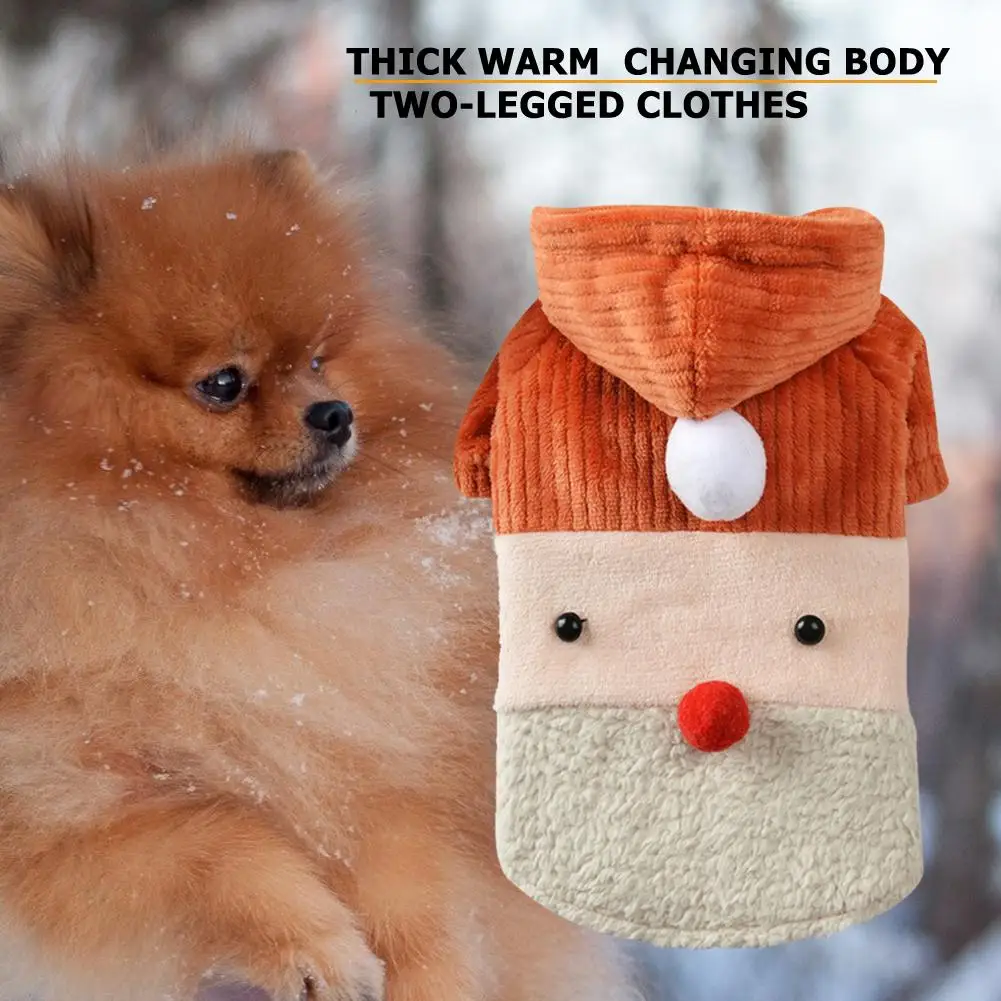 Теплое пальто для щенков 2 ногая толстовка с оранжевым медведем свитер