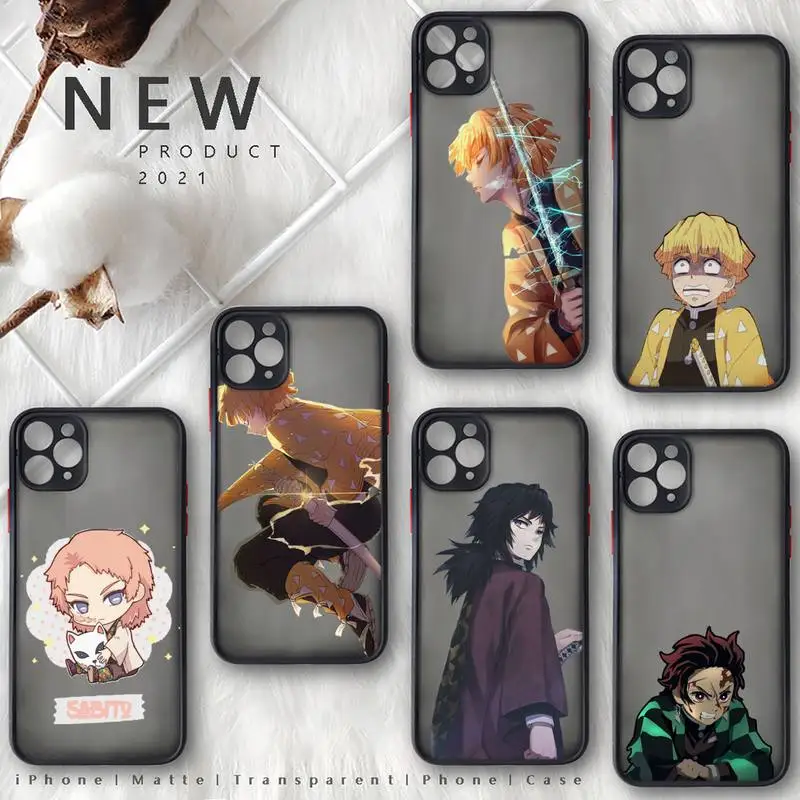 

Japan Anime Kimetsu no Yaiba Phone Case For iphone 12 11 8 7 plus mini x xs xr pro max matte transparent cover