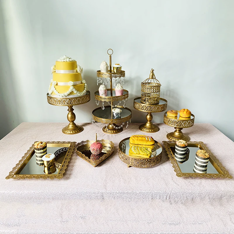 9pcs in set Подставка для торта круглая подставка для кекса металлическая подставка для десерта подставка для торта Золотая - Цвет: 9pcs in set