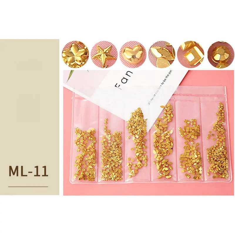 Металлические стразы блестящие патчи для ногтей заклепки 6 ячеек аксессуары