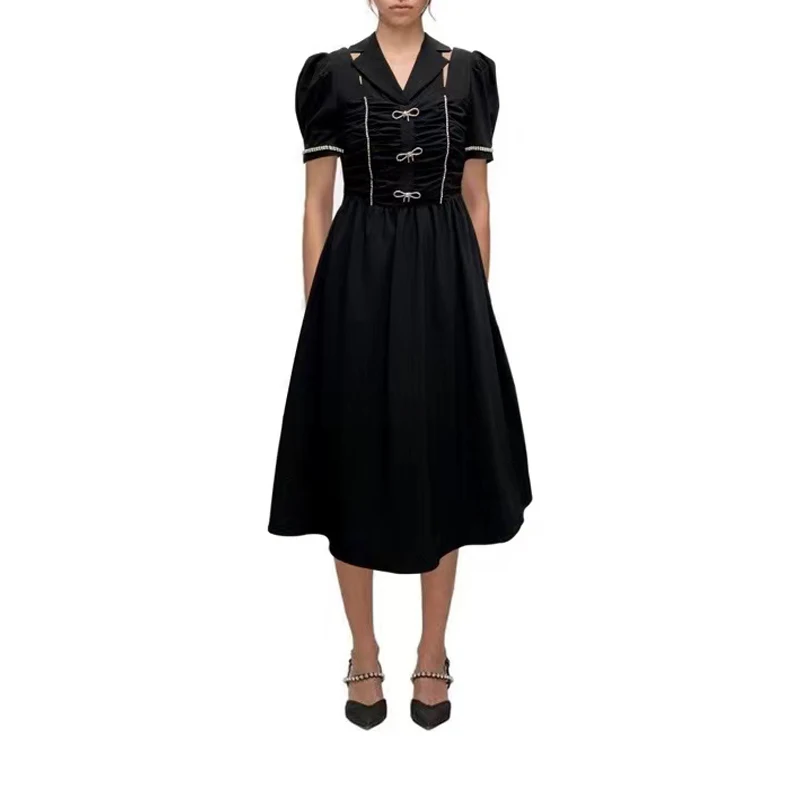 

2021 дизайнерское модное летнее однотонное офисное женское платье с бантом, ТРАПЕЦИЕВИДНОЕ тонкое элегантное платье