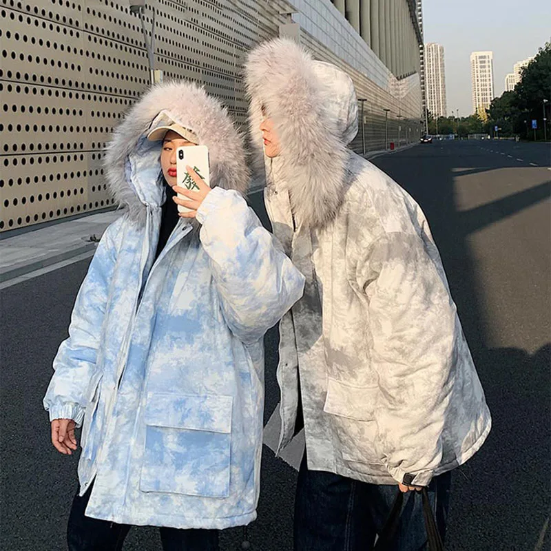 3 Colors Winter Print Ins Parkas Long Sleeve Thick Warm Cotton Jacket Women Men Couples High Street Hooded Coats S-5XL 2020