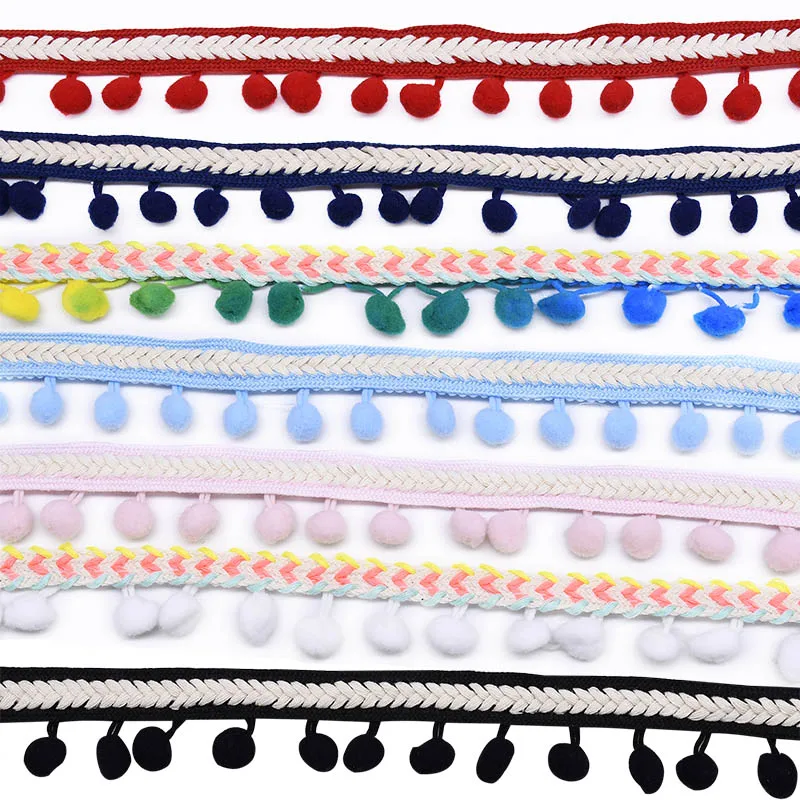 Lace Fabric 3Yards 1.3cm Tassel Ball Fringe Ribbons DIY Material Apparel Sewing Accessories Pompom Trim Pom Pom Home Decorations