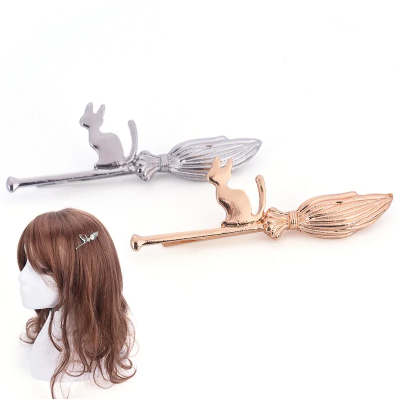 Заколки невидимки в стиле Харадзюку С мультяшным котом на волшебной метле