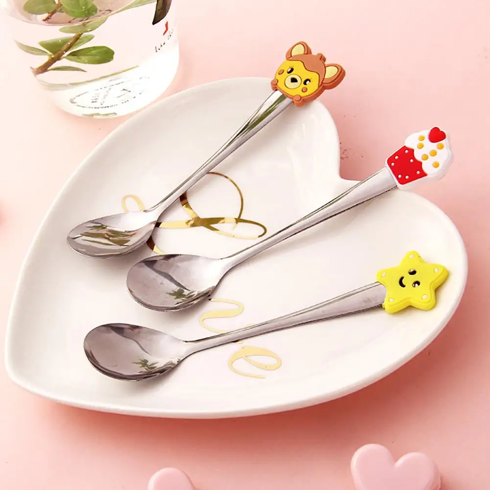 Портативная чайная десертная кофейная ложка из нержавеющей стали с милыми