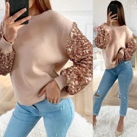 sale women sweater top lantern long sleeve sequins bling lady pullover sweater korean slim knit slim sweater female knitwear d30