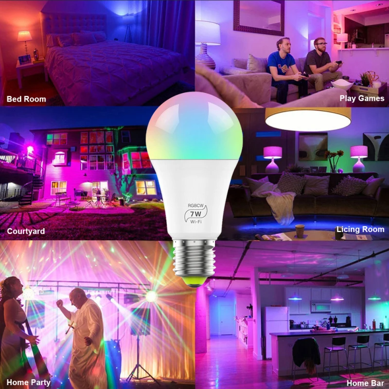 

E27 Smart Control Lamp Led RGB Light Dimmable 7W RGBW Led Lamp Colorful Changing Bulb Led Lampada RGBW White Decor Home