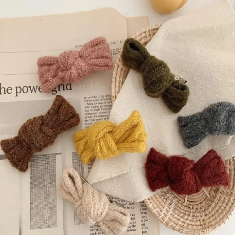 Модные заколки для волос из натуральной шерсти с бантом девочек и детей