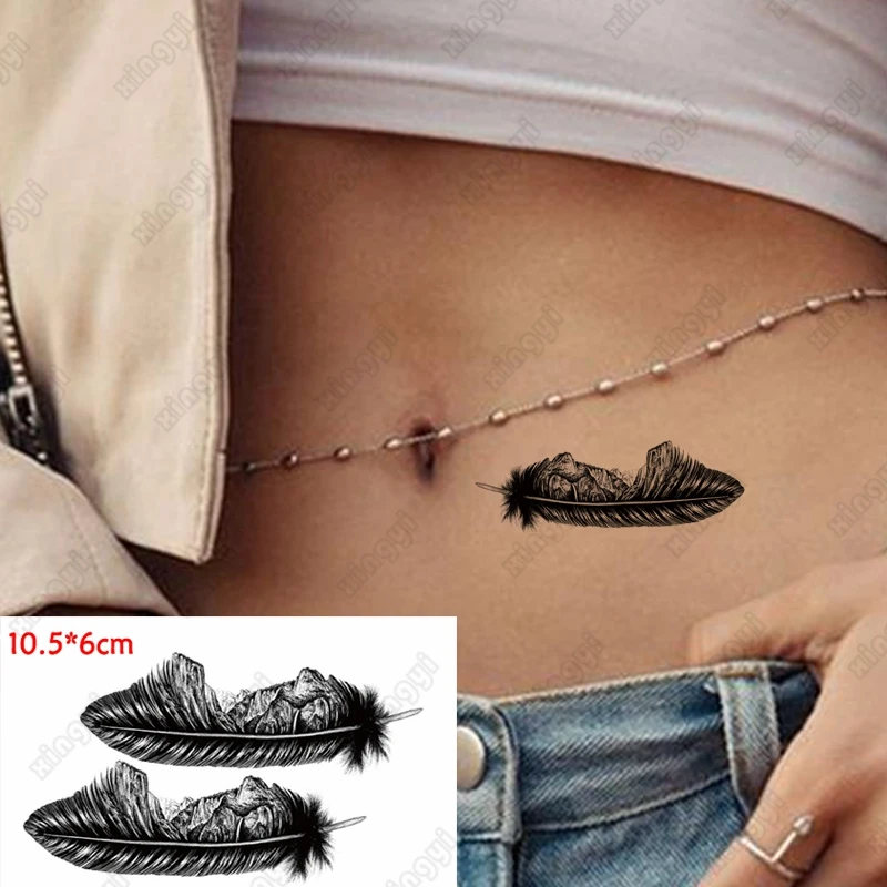 Водостойкая Временная тату-наклейка старая школа черное перо фонарик тату на