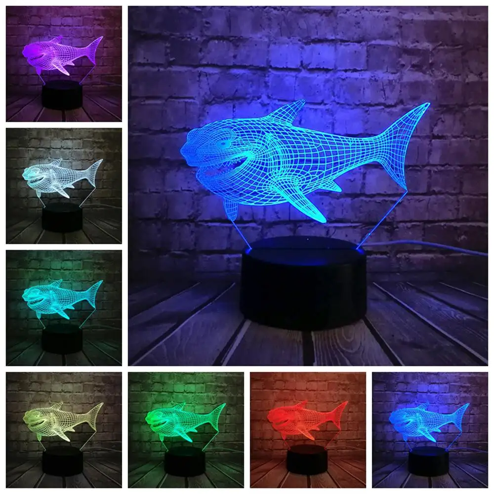 3D игрушка животное мультфильм жестокая акула USB светодиодный светильник Иллюзия
