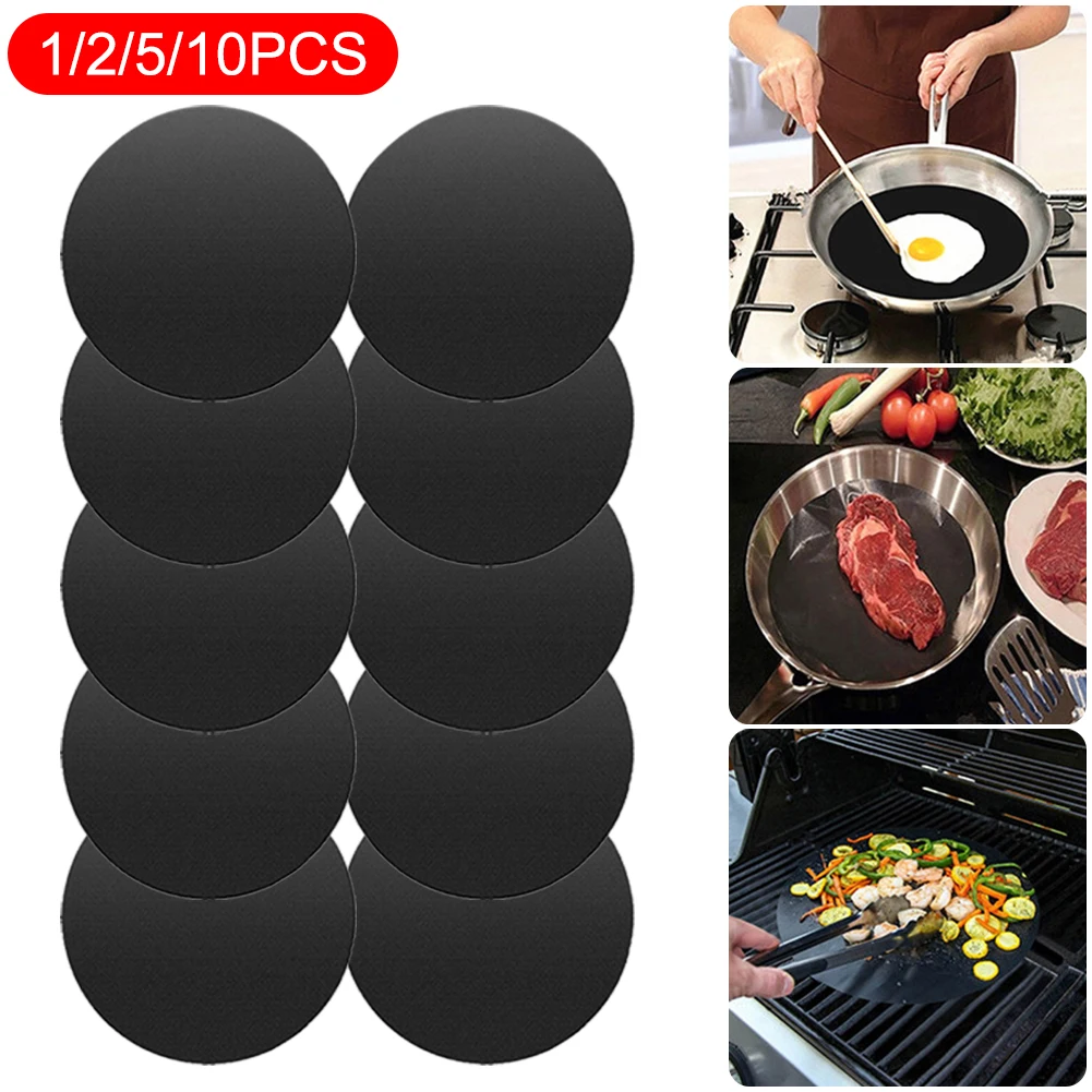 

10Pcs Round Baking Mat BBQ Tools Cooking Grilling Sheet Heat Resistance Easily Cleaned Non-stick BBQ Grill Mat Kitchen Tools