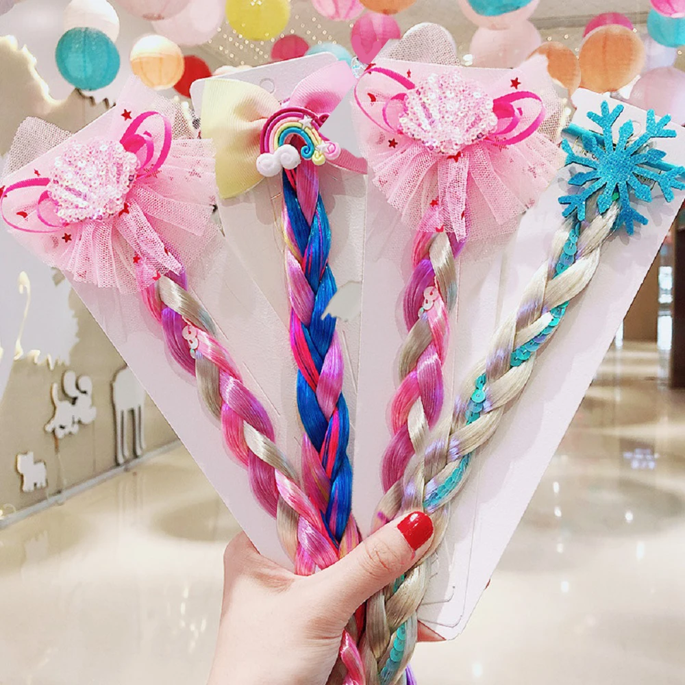 Diademas de colores para ni&ntilde;a, lazo de sirena, corbata para el pelo, diadema larga trenzada-0