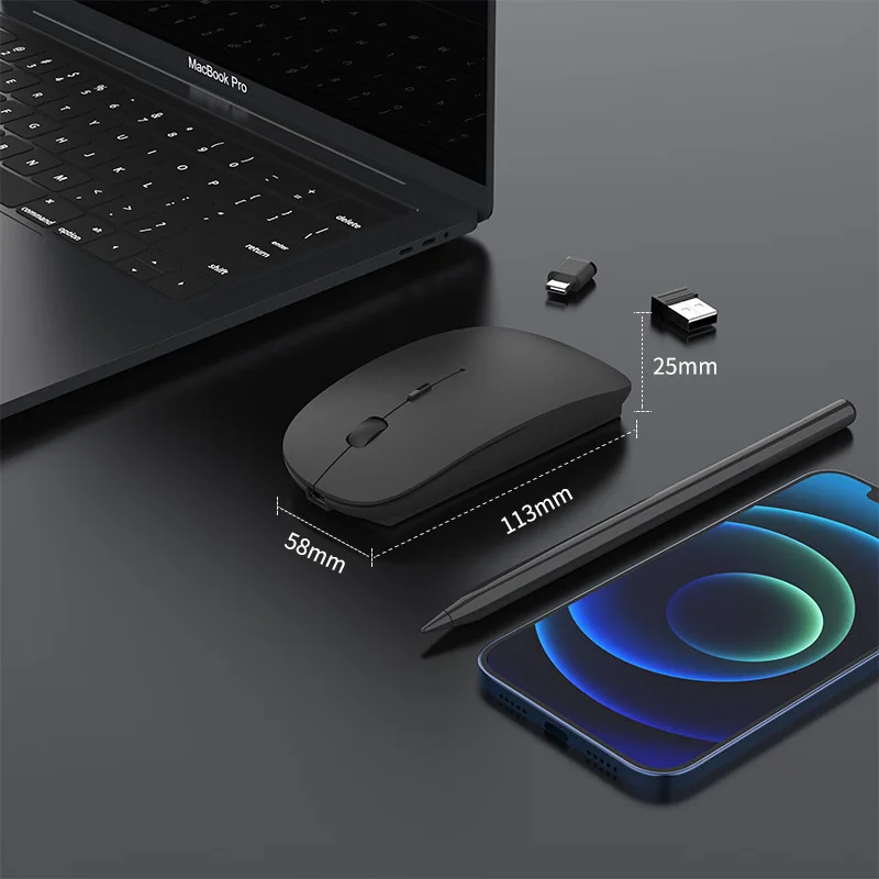Новая беспроводная мышь с зарядкой типа c + двойной USB приемник бесшумный