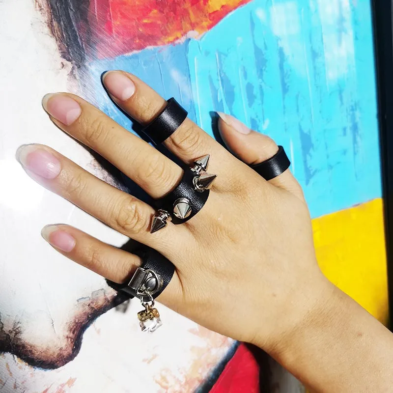 Кожаное кольцо для женщин модное дизайнерское ювелирное изделие в стиле панк