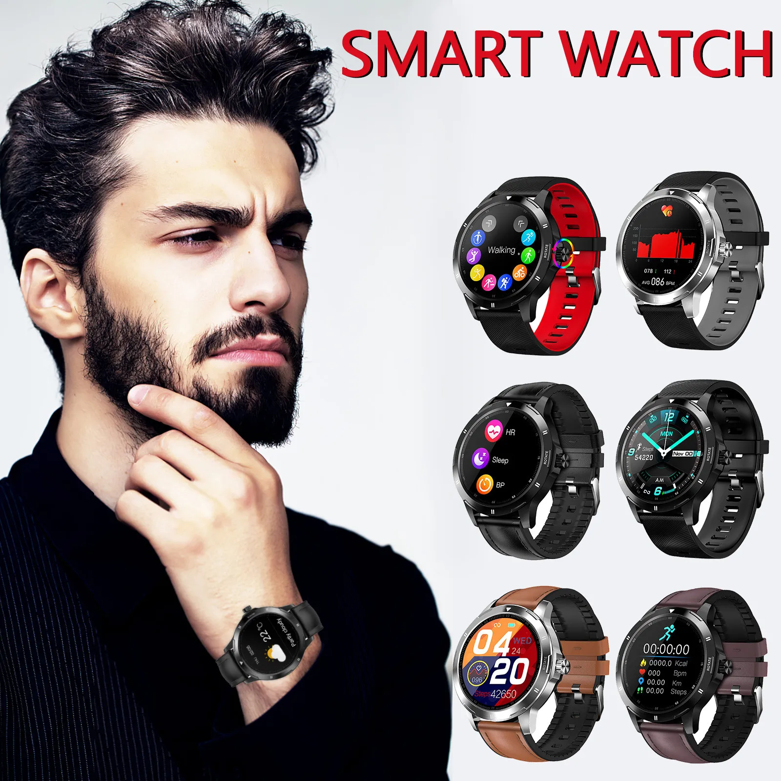 

Smart Watch Waterproof Bracelet Sport Fitness Sleep Monitor For Android iOS New Rolling menu funtion Body temperature Heart rate