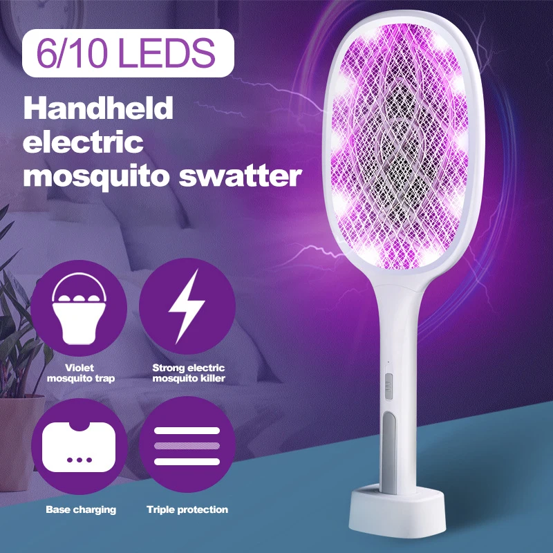 

2 in 1 6/10LED Mosquito Killer Lamp 3000V Electric Bug Zapper Insect Killer USB Rechargeable Fly Swatter Trap Anti Mosquito Flie