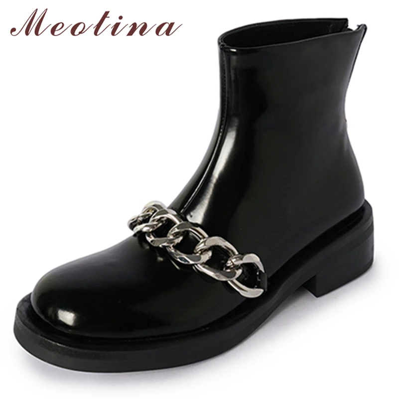 

Ботинки женские из натуральной кожи, на толстом каблуке, с круглым носком, на молнии