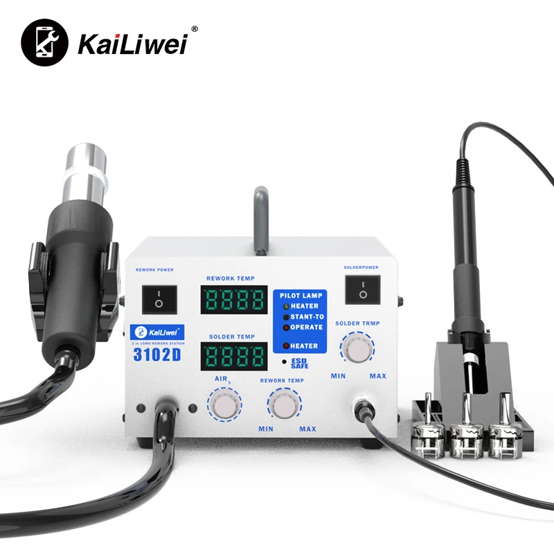 

kailiwei 3102D ESD Rework Solder Iron Soldering Station Hot Air Gun Welding 2 IN 1 mobile phone Repair Tools