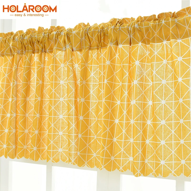 Короткие шторы современные для кухни балкон предметов: желтая клетчатая ткань