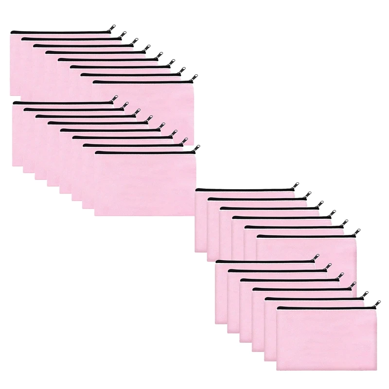 

Pink Canvas Makeup Bag,Bulk Cosmetic Bags with Multi-Color Zipper,Canvas Zipper Pencil Case Pouch,DIY Craft