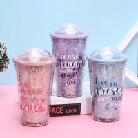 candy color water bottle for girls cute star sequin double pink drinking bottles with straw cute water bottle for girls kawaii
