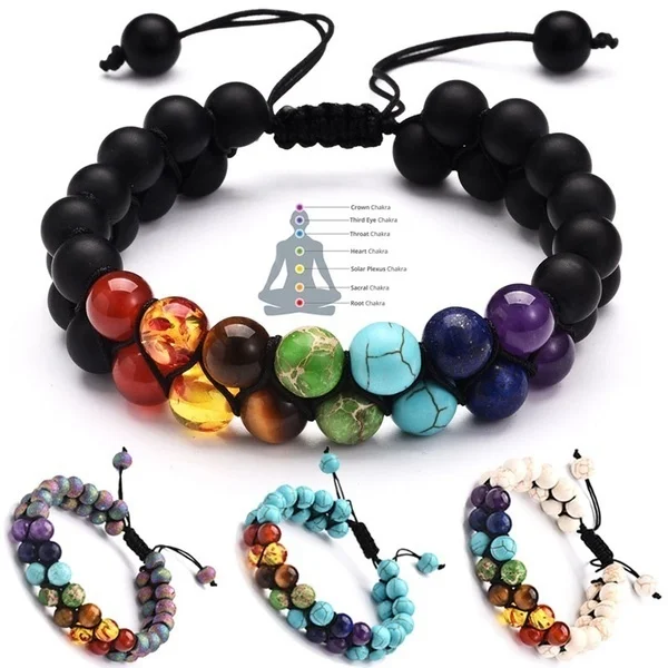 

7 Chakra Bracelet Natural Healing Stones Beads Bracelet Double Layered Adjustable Macrame Woven Rope Chain Yoga Women Bracelet