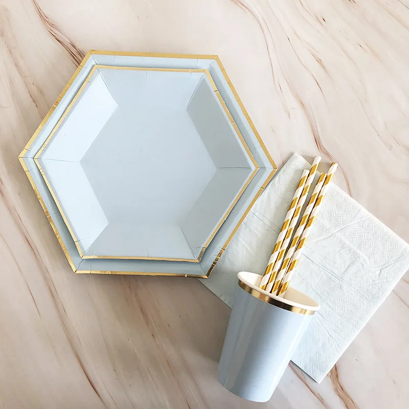 40 шт./компл. бумажные тарелки и стаканы из золотой фольги Свадебные украшения