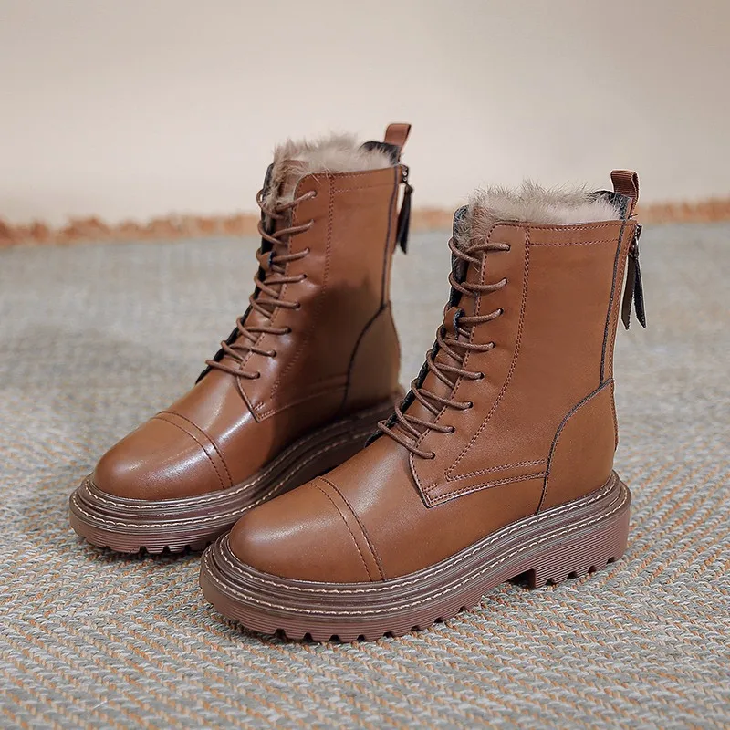 Boots children 2022 winter snow boots women plus velvet warm cotton shoes non-slip locomotive shoes bread shoes frosted leather