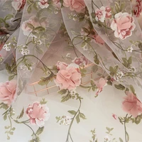 3d pink floral lace organza applique chiffon organza wedding dress fabric 50cm135cm