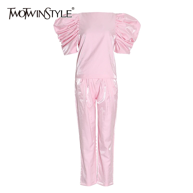 TWOTWINSTYLE повседневный розовый комплект из двух предметов для женщин с круглым