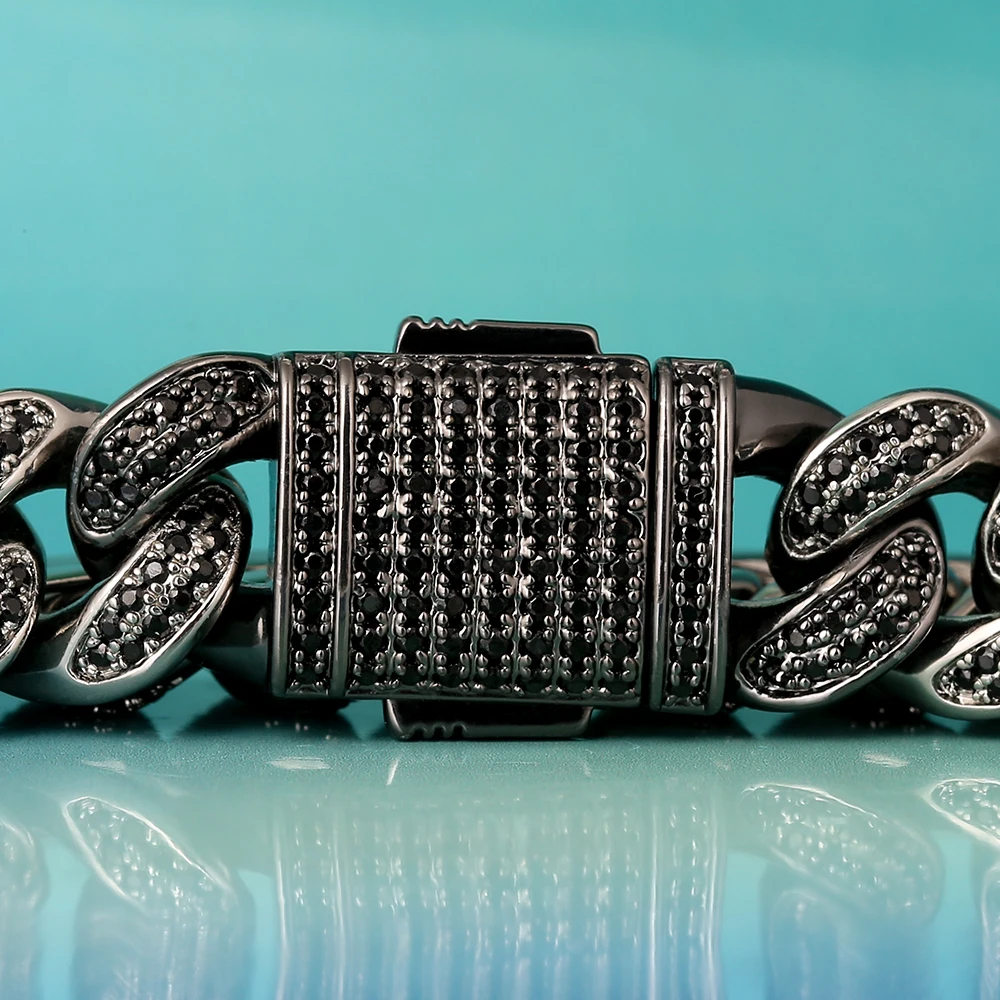 12 мм Bling Iced Out Майами кубинская звено цепи черный 18/20 дюймов ожерелье с Cz микро-набор Высокое качество раппер цепи хип хоп ювелирные изделия
