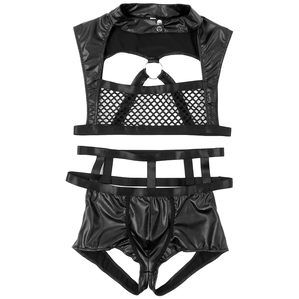 

Mens Naughty Officer Cosplay Costume Lingerie Exotic Set Crop Top with Hollow Out Waist Open Butt Sissy Boxer Shorts Underwear