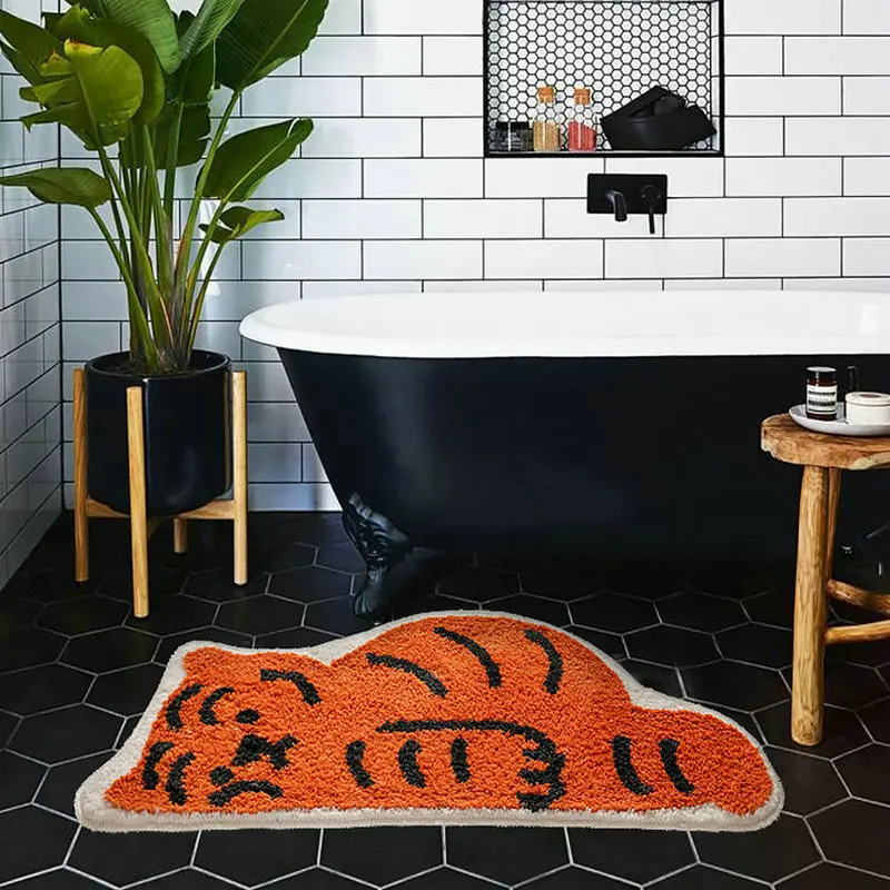 cute tiger bathroom mat fluffy flocking carpet bath tub side anti slip absorbent rug floor pad doormat kids room nursery decor free global shipping