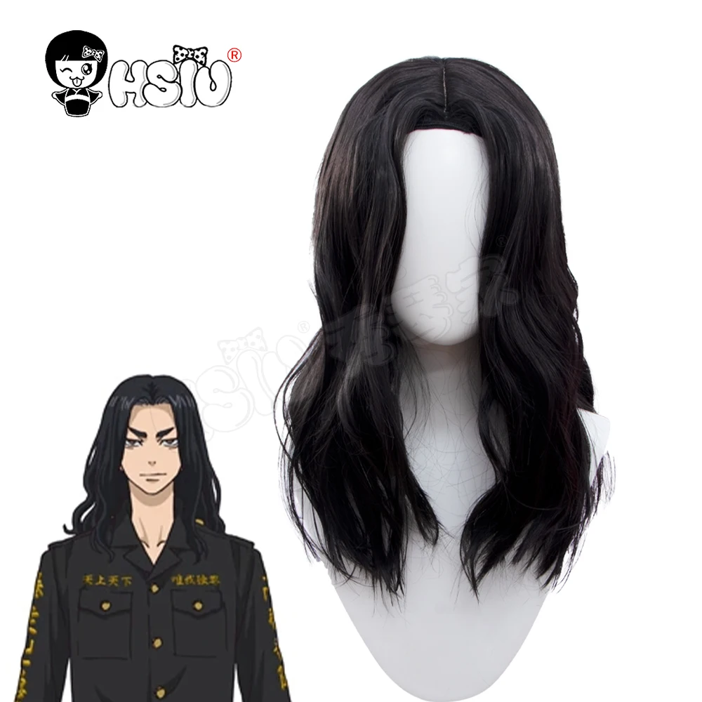 Baji Keisuke cosplay wig Tokyo Revengers Cosplay「HSIU 」Fiber synthetic wig black Long curly hair+Free Brand wig Cap