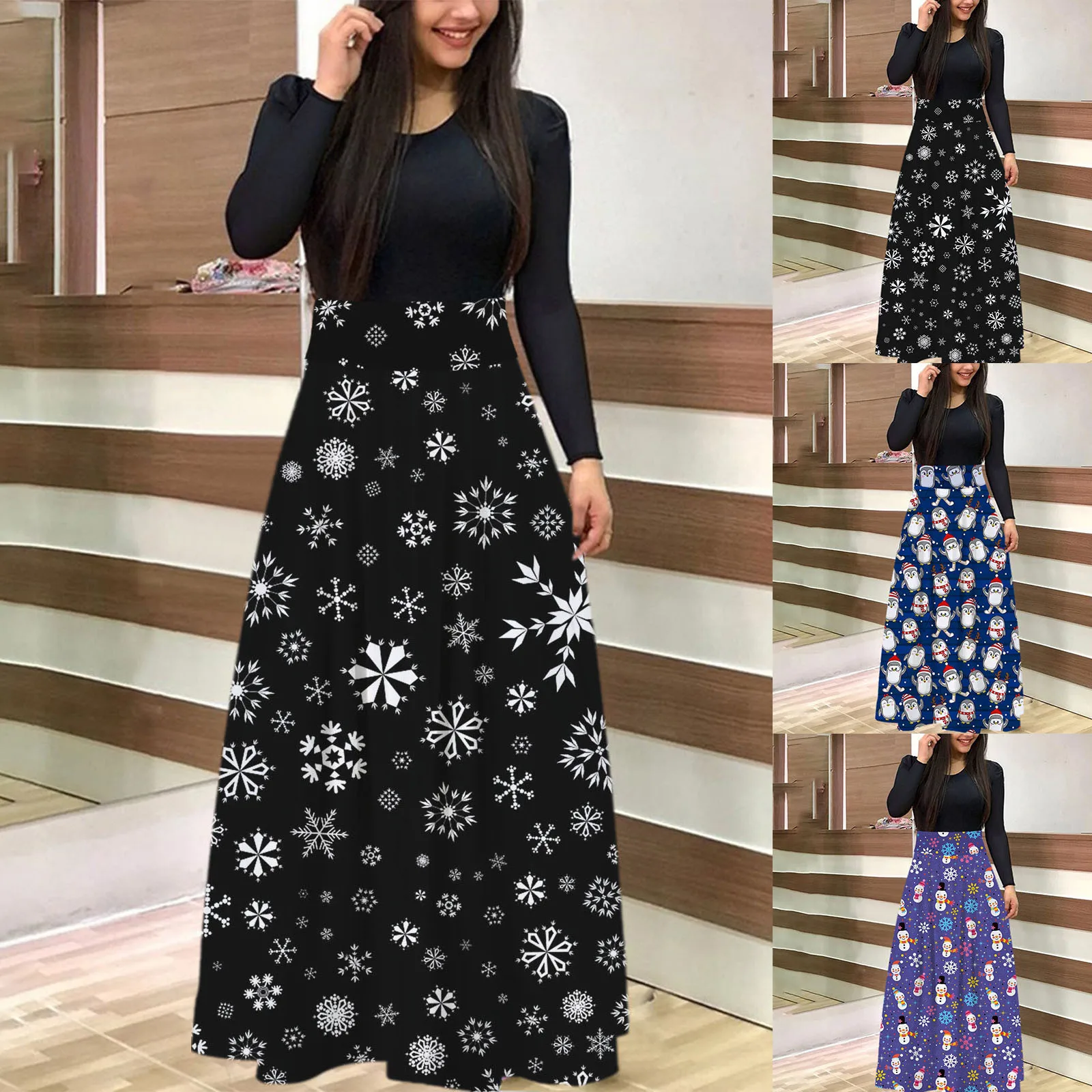 

Женское винтажное платье с круглым вырезом, с длинным рукавом