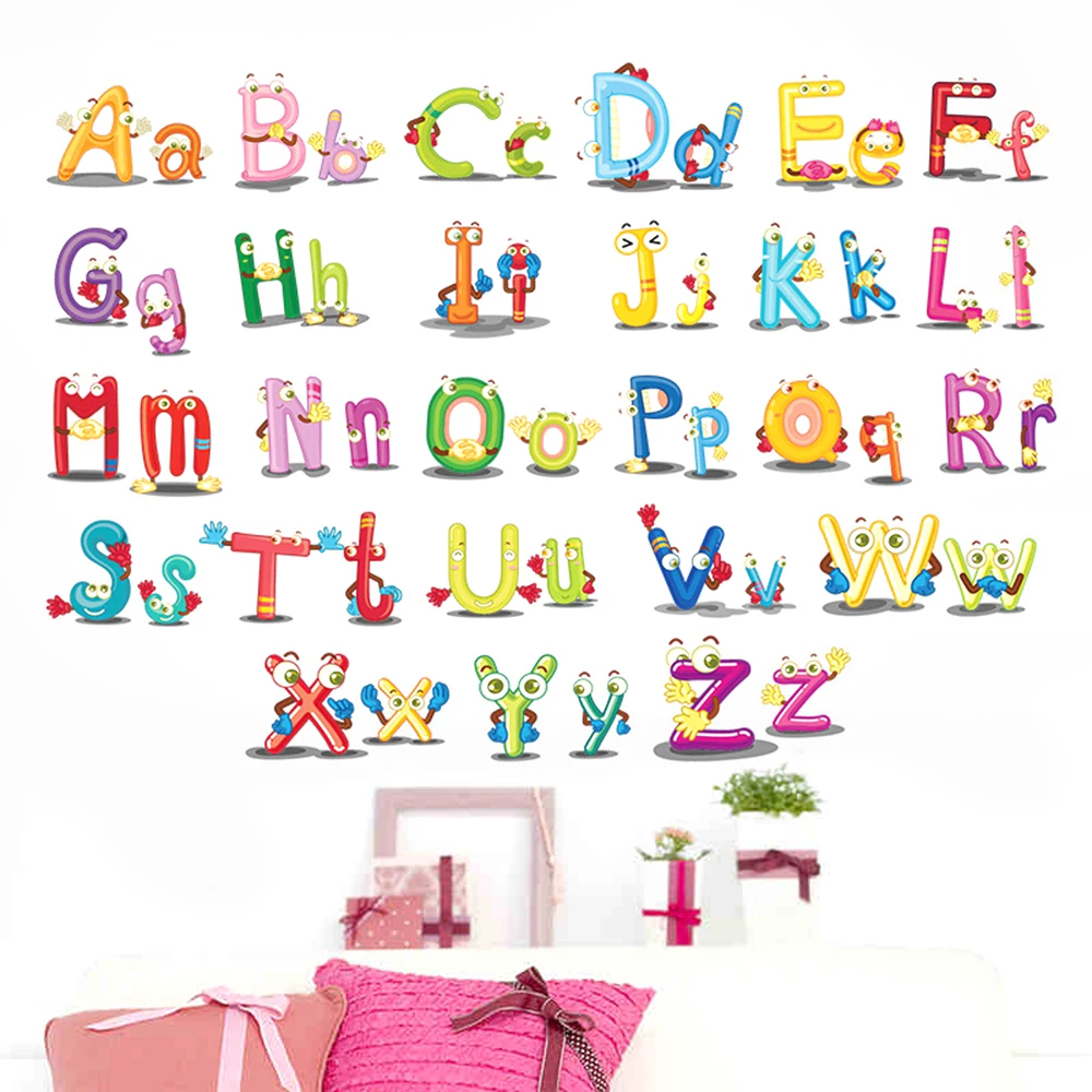 Мультяшные дикие джунгли 26 букв алфавита Животные наклейки на стену для детской