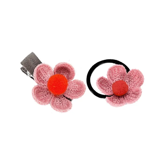 Pink Set 1 шт., шерсть, вязанные веревки для волос с цветами, эластичные резинки, милые заколки для волос для маленьких девочек, детские заколки для волос, Детские аксессуары для волос, головные уборы - Цвет: Pink Set