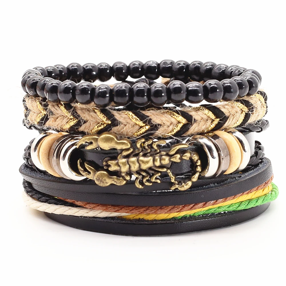 4 шт./компл. винтажный бронзовый браслет с шармами в виде ящерицы скорпиона для