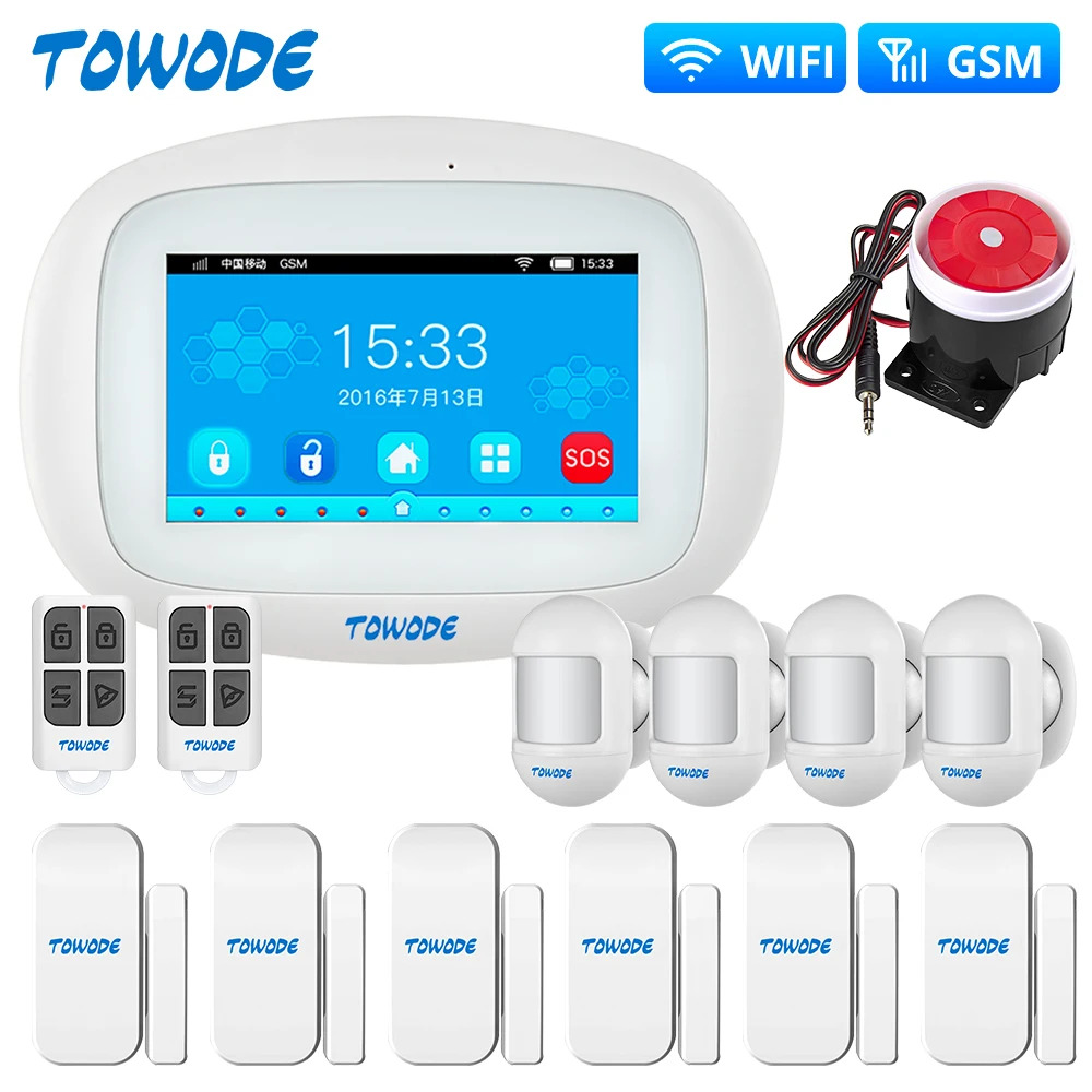 

Беспроводная GSM система охранной сигнализации TOWODE, 4,3 дюйма, полный экран, Wi-Fi