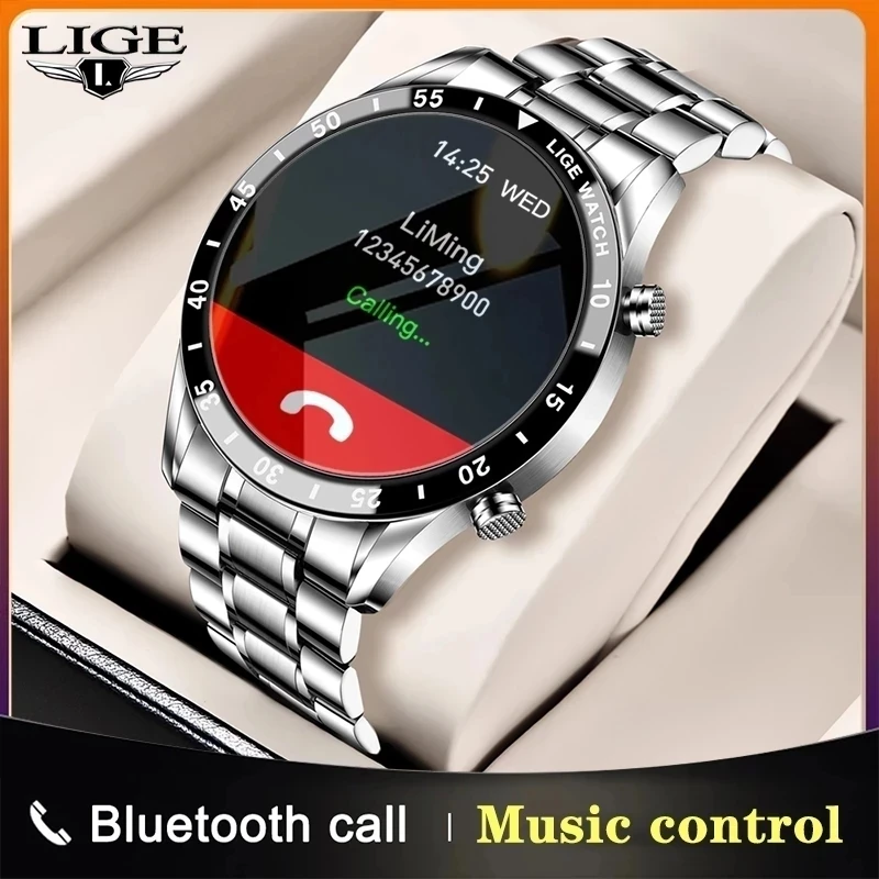 

Смарт-часы LIGE мужские водонепроницаемые с поддержкой Bluetooth и Пульсометром