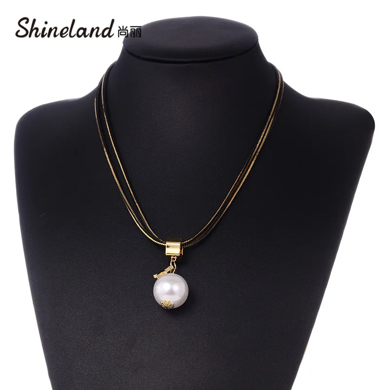 Shineland винтажный большой искусственный жемчуг кулоны ожерелья для женщин простой