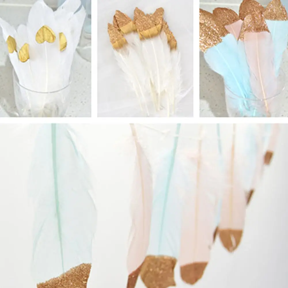 12 шт. Натуральное перо с золотым блеском Настенное подвесное украшение для