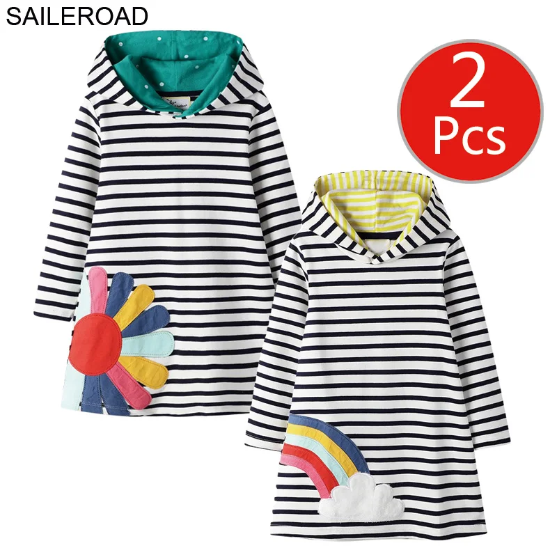 SAILEROAD 2 шт. Девушки Толстовки С Капюшоном Платье для Детей С Длинным Рукавом Одежда Осень Детей Платье Хлопок Дети С Капюшоном Платье