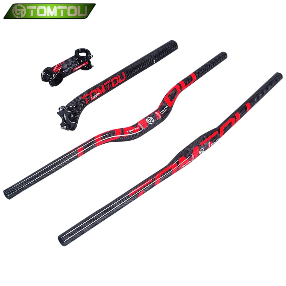 Велосипедный руль TOMTOU Red Gloss 3K из углеродного волокна для горного велосипеда