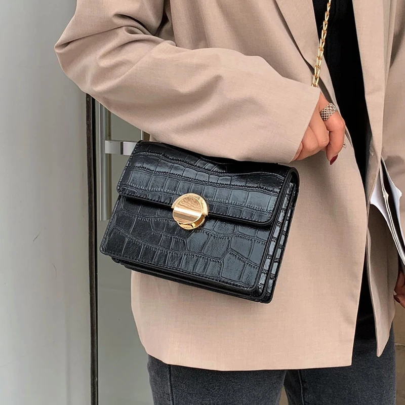 

Luxury Brand Crocodile pattern Flip Square bag 2019 New Quality PU Leather Women's Designer Handbag Chain Shoulder Crossbody Bag