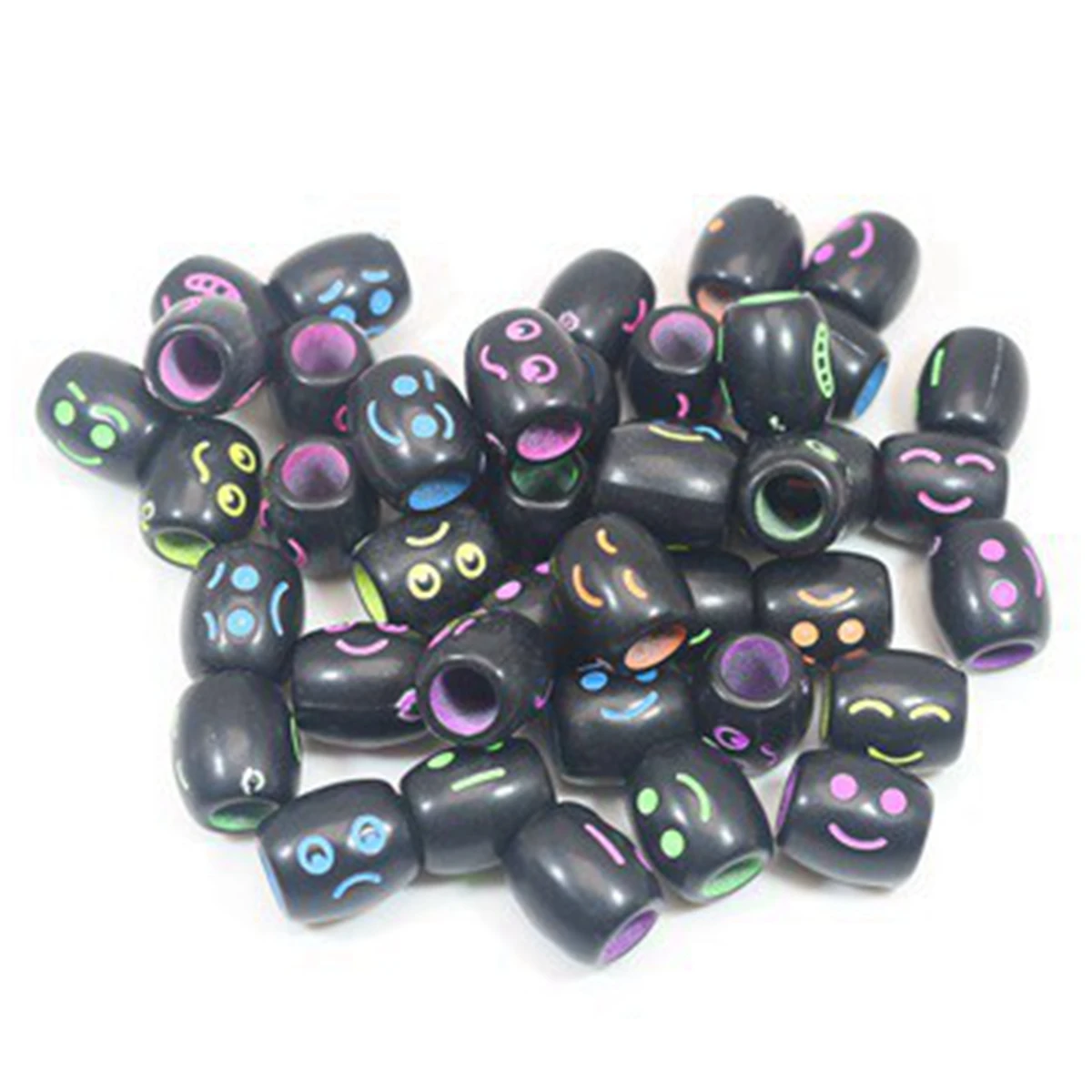 

50 Black with Neon Color Expression Smile Oval Tube Beads 12X10mm with Big Hole
