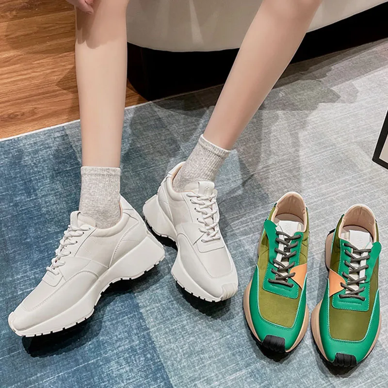 

Small Waist Leather Women's Shoes 2021 New Fashion Women Casual Shoes Ladies Casual Thick-Sole Running Sneakers Footwear