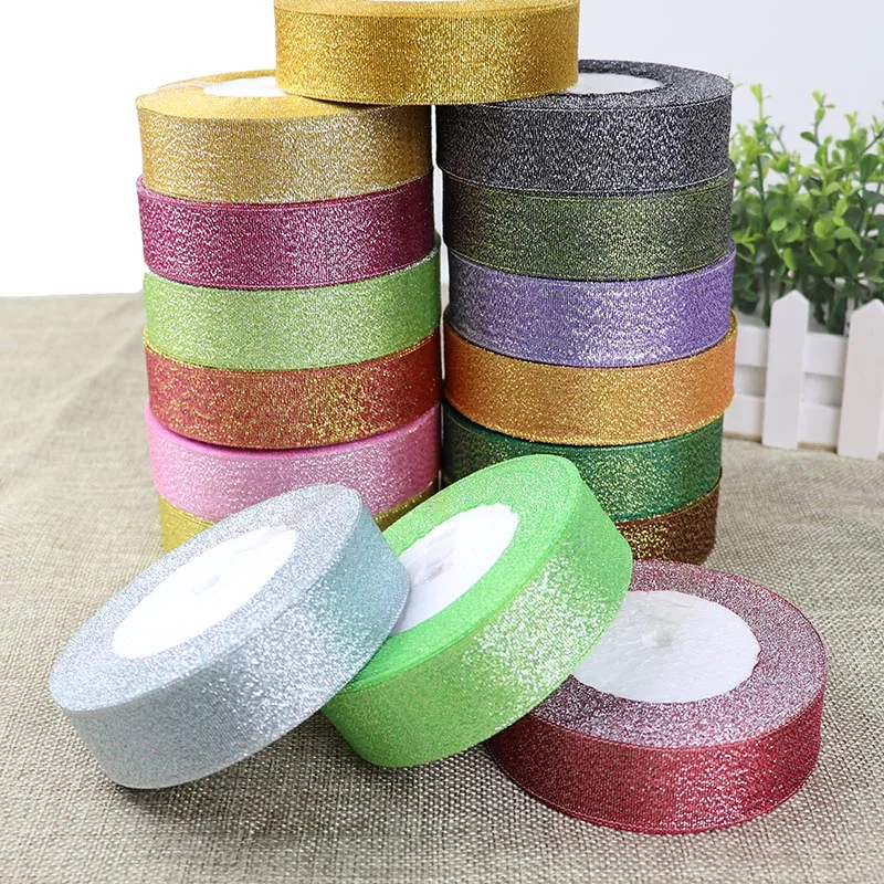 25 Yards/Roll Metallic Glitter Ribbon Christmas Wedding Decoration DIY Bows Gift Wrapping Onion 6/10/15/25/40MM | Дом и сад