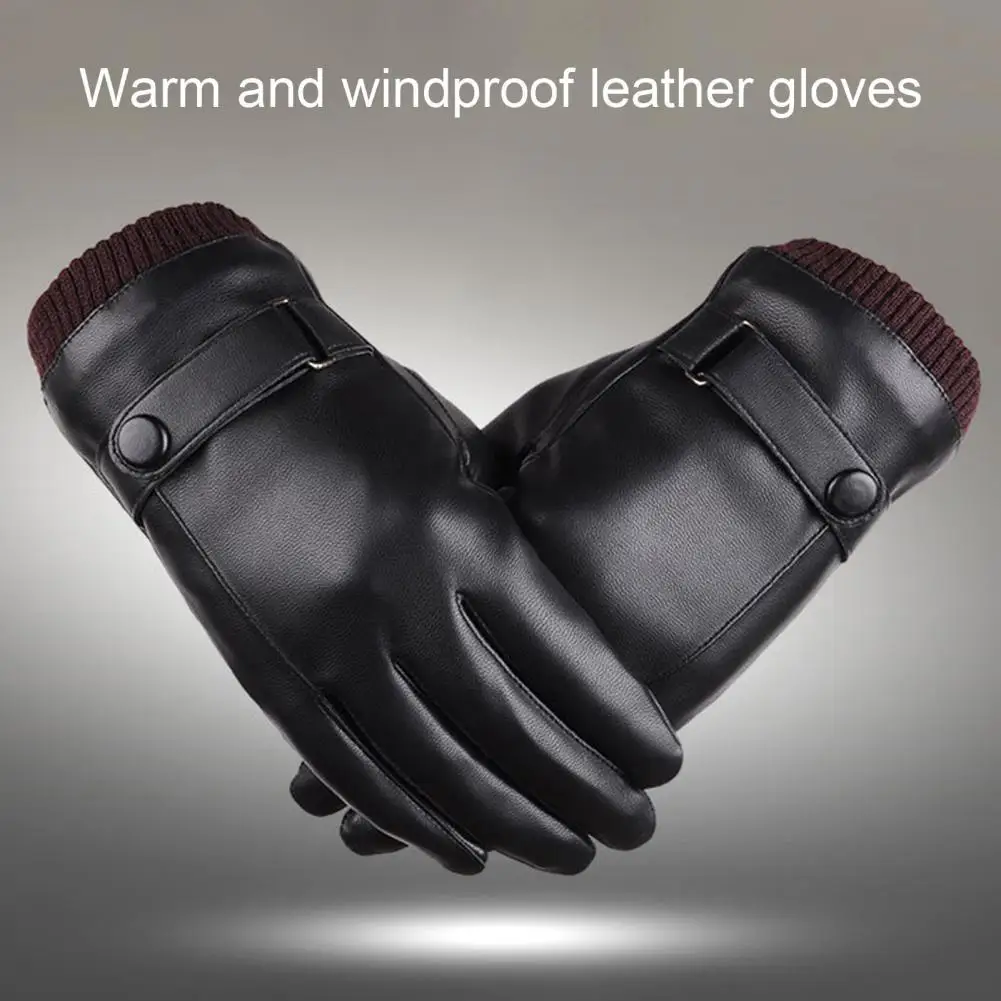 

1 Pair Men Women Mittens Wear-resistant Easy to Wear Faux Leather Winter Glove Warm Thickened Touch Screen Gloves for Motorbike